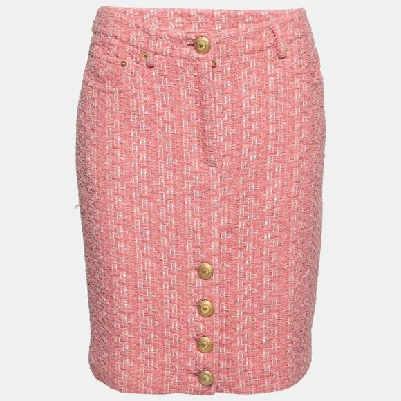 MOSCHINO COUTURE RAFFIA BOUCLE PINK TWEED JACKET SKIRT SET 2017 RUNWAY SZ 8 - Picture 12 of 16
